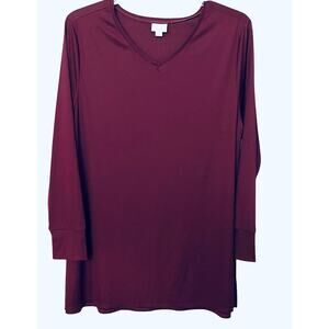 LULAROE LONG SLV, V- NECK, TUNIC BLOUSE OR MINI DRESS-XL-BURGUNDY, LIGHT RIBBING